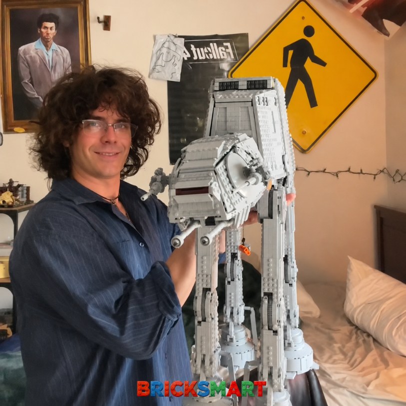 Builder displaying his finished AT-AT